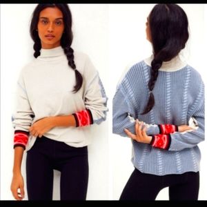 Free People Gray and Blue Turtleneck Sweater